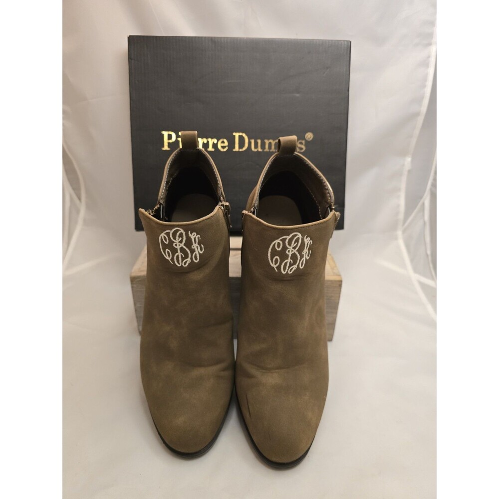 Pierre Dumas Women’s Size 11 Tan Ankle Booties Dual Zip Monogram CBK Brown Camel